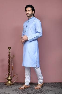 Sky blue embroidered cotton kurta pajama 2