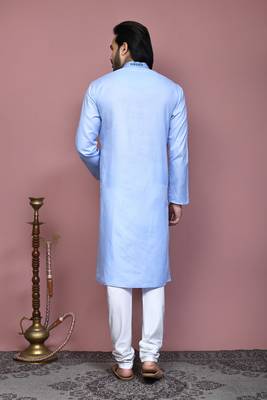 Sky blue embroidered cotton kurta pajama 3