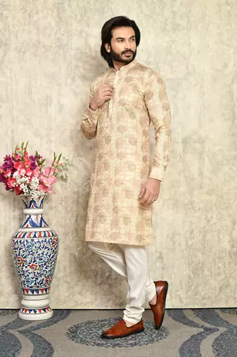 Mustard plain cotton kurta pajama
