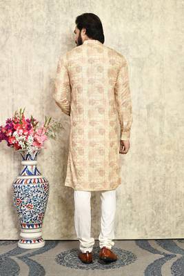 Mustard plain cotton kurta pajama 3