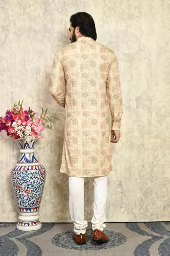 Mustard plain cotton kurta pajama
