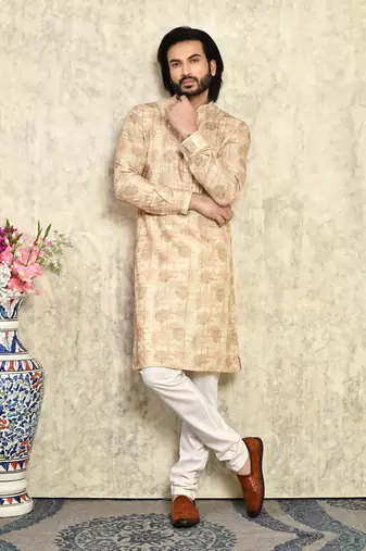 Mustard plain cotton kurta pajama