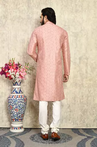 Rust plain art silk kurta pajama