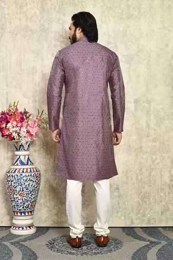 Purple plain art silk kurta pajama