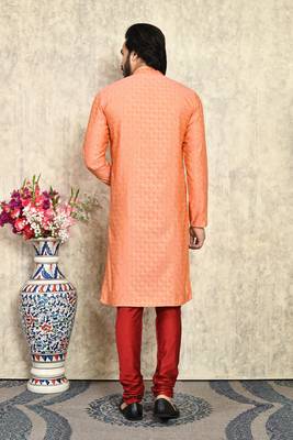 Rust embroidered art silk kurta pajama 2
