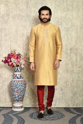 Gold embroidered art silk kurta pajama 1
