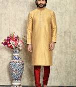 Gold embroidered art silk kurta pajama