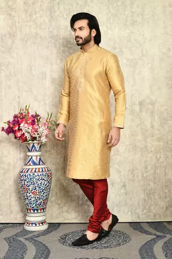 Gold embroidered art silk kurta pajama