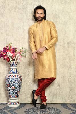 Gold embroidered art silk kurta pajama 4