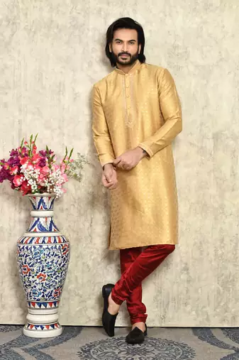 Gold embroidered art silk kurta pajama