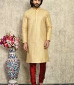 Gold plain art silk kurta pajama