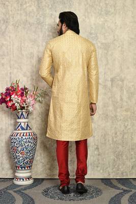 Gold plain art silk kurta pajama 3