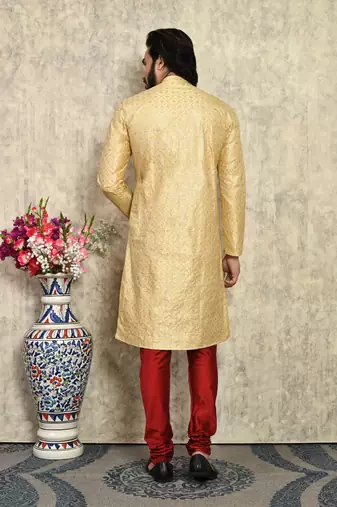 Gold plain art silk kurta pajama