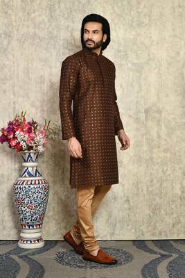 Chocolate plain art silk kurta pajama 2
