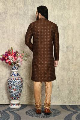Chocolate plain art silk kurta pajama 3