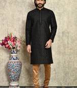 Black plain art silk kurta pajama