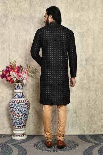 Black plain art silk kurta pajama