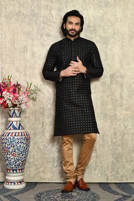 Black plain art silk kurta pajama 4