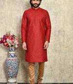 Maroon plain art silk kurta pajama