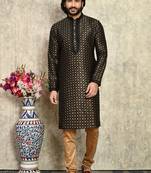 Black embroidered art silk kurta pajama