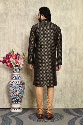 Black embroidered art silk kurta pajama 3