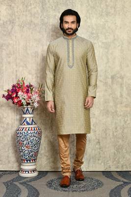 Grey embroidered art silk kurta pajama 1