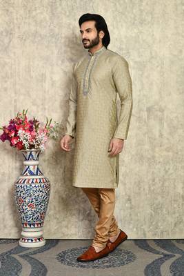 Grey embroidered art silk kurta pajama 2