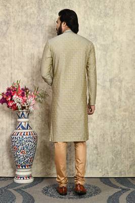 Grey embroidered art silk kurta pajama 3