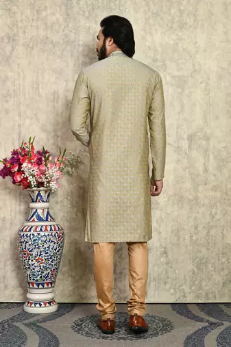 Grey embroidered art silk kurta pajama