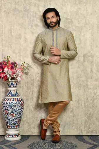 Grey embroidered art silk kurta pajama