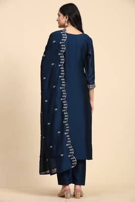  Vichitra Silk Embroidery Salwar Suit Set Kurta Pant with Dupatta 1