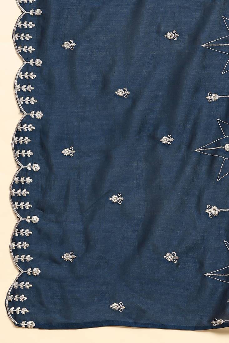 Trendmalls  Vichitra Silk Embroidery Salwar Suit Set Kurta Pant with Dupatta