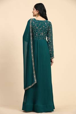 Women's Georgette Blooming Embroidery Salwar Suit Set Kurta Pant with Dupatta 3