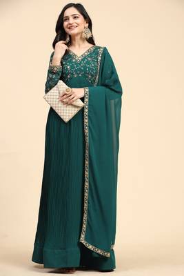 Women's Georgette Blooming Embroidery Salwar Suit Set Kurta Pant with Dupatta 1