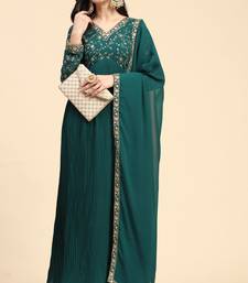 Women's Georgette Blooming Embroidery Salwar Suit Set Kurta Pant with Dupatta