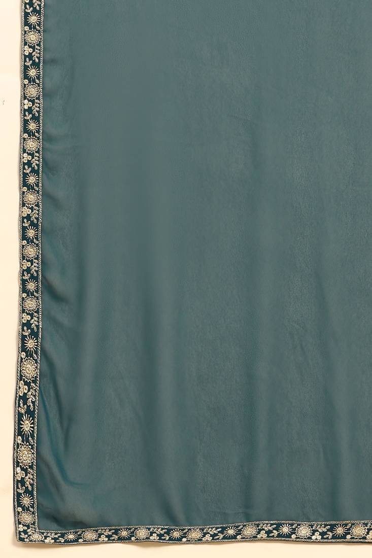 Women's Georgette Blooming Embroidery Salwar Suit Set Kurta Pant with Dupatta