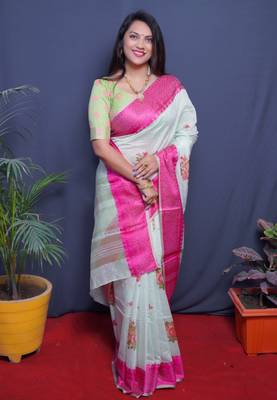 LINEN SILK SAREE WITH WEAVING WORK 1