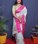 LINEN SILK SAREE WITH WEAVING WORK