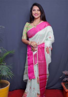 LINEN SILK SAREE WITH WEAVING WORK 2
