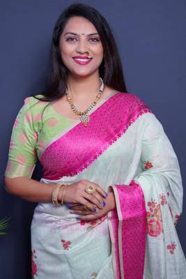 LINEN SILK SAREE WITH WEAVING WORK 3
