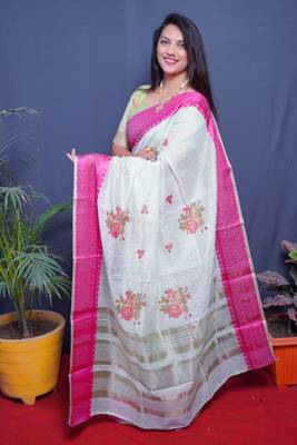 LINEN SILK SAREE WITH WEAVING WORK 4