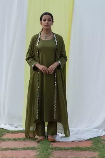Cape suit - olive green suit set