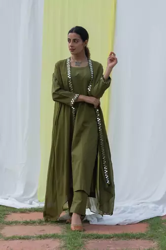 Cape suit - olive green suit set
