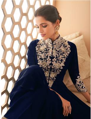 NAVY BLUE GEORGETTE EMBROIDERED ANARKALI STYLE SALWAR KAMEEZ 2