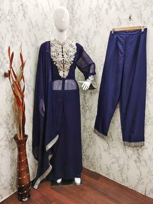 NAVY BLUE GEORGETTE EMBROIDERED ANARKALI STYLE SALWAR KAMEEZ 3