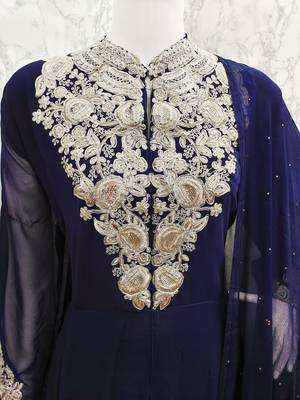 NAVY BLUE GEORGETTE EMBROIDERED ANARKALI STYLE SALWAR KAMEEZ 4