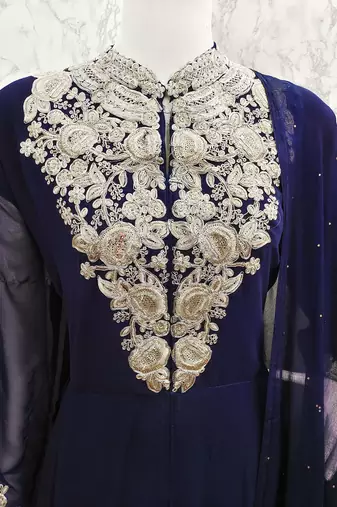 NAVY BLUE GEORGETTE EMBROIDERED ANARKALI STYLE SALWAR KAMEEZ