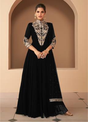 BLACK GEORGETTE EMBROIDERED ANARKALI STYLE SALWAR KAMEEZ 1