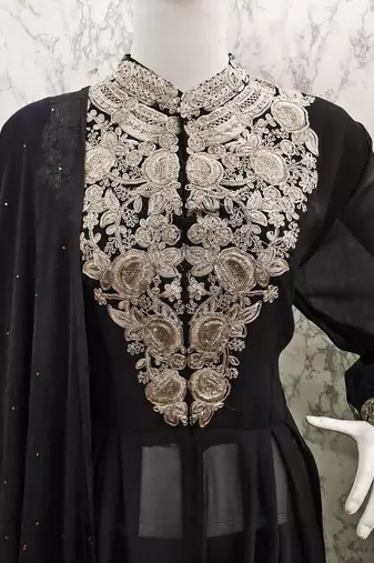 BLACK GEORGETTE EMBROIDERED ANARKALI STYLE SALWAR KAMEEZ
