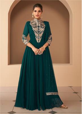 GREEN GEORGETTE EMBROIDERED ANARKALI STYLE SALWAR KAMEEZ 1